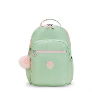 Kipling Seoul College Metallic 17" Laptop Backpack Green Metal | K-9851234