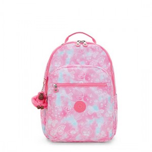 Kipling Seoul Lap Printed 15" Laptop Backpack Pink | K-5108462