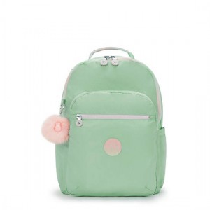 Kipling Seoul Large Metallic 15" Laptop Backpack Green Metal | K-2473659