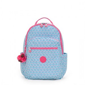 Kipling Seoul Large Printed 15" Laptop Backpack Blue | K-2581436