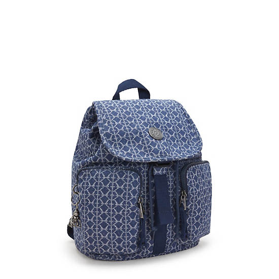 Kipling Anto Small Printed Denim Backpack Blue | K-5038691