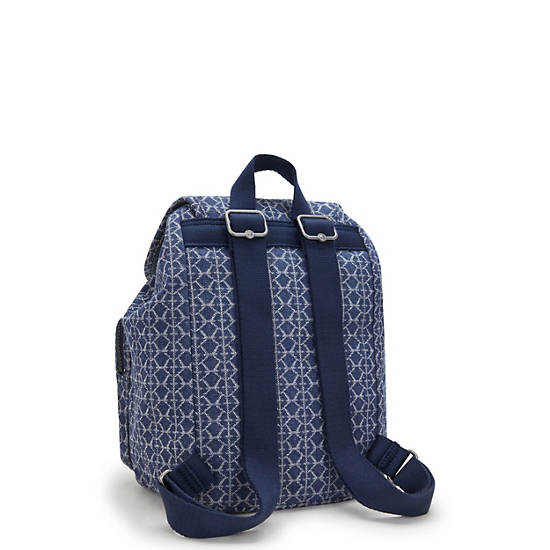 Kipling Anto Small Printed Denim Backpack Blue | K-5038691