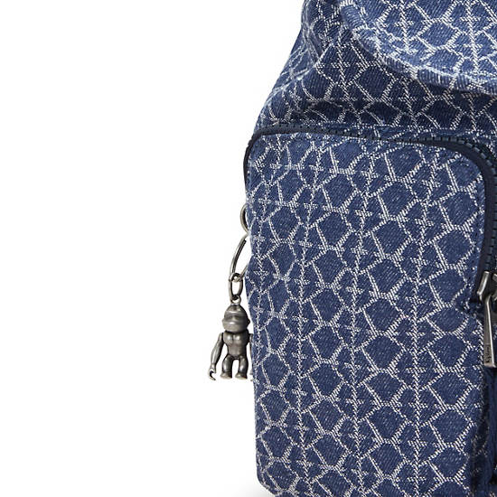 Kipling Anto Small Printed Denim Backpack Blue | K-5038691