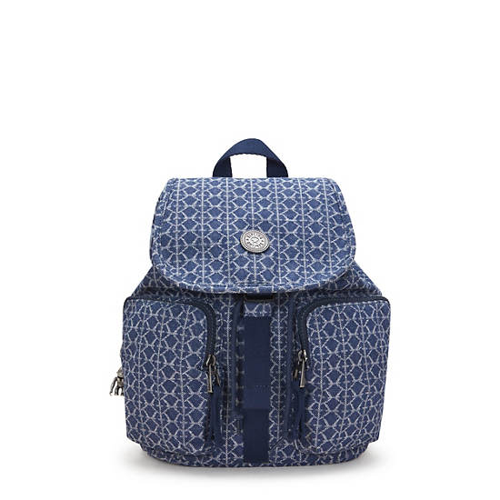 Kipling Anto Small Printed Denim Backpack Blue | K-5038691